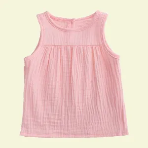 Kids Pink Sleeveless Cotton Linen Blouse