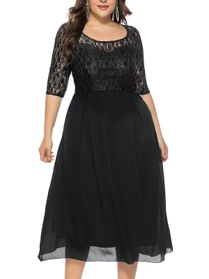 KILOLONE Women's Plus Size Floral Lace Midi Dress Formal A Line Swing Cocktail Party Dress