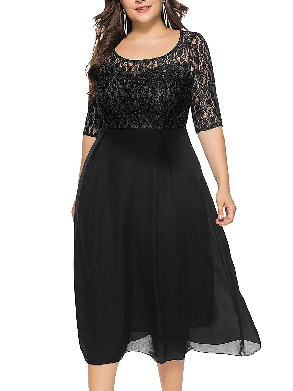 KILOLONE Women's Plus Size Floral Lace Midi Dress Formal A Line Swing Cocktail Party Dress