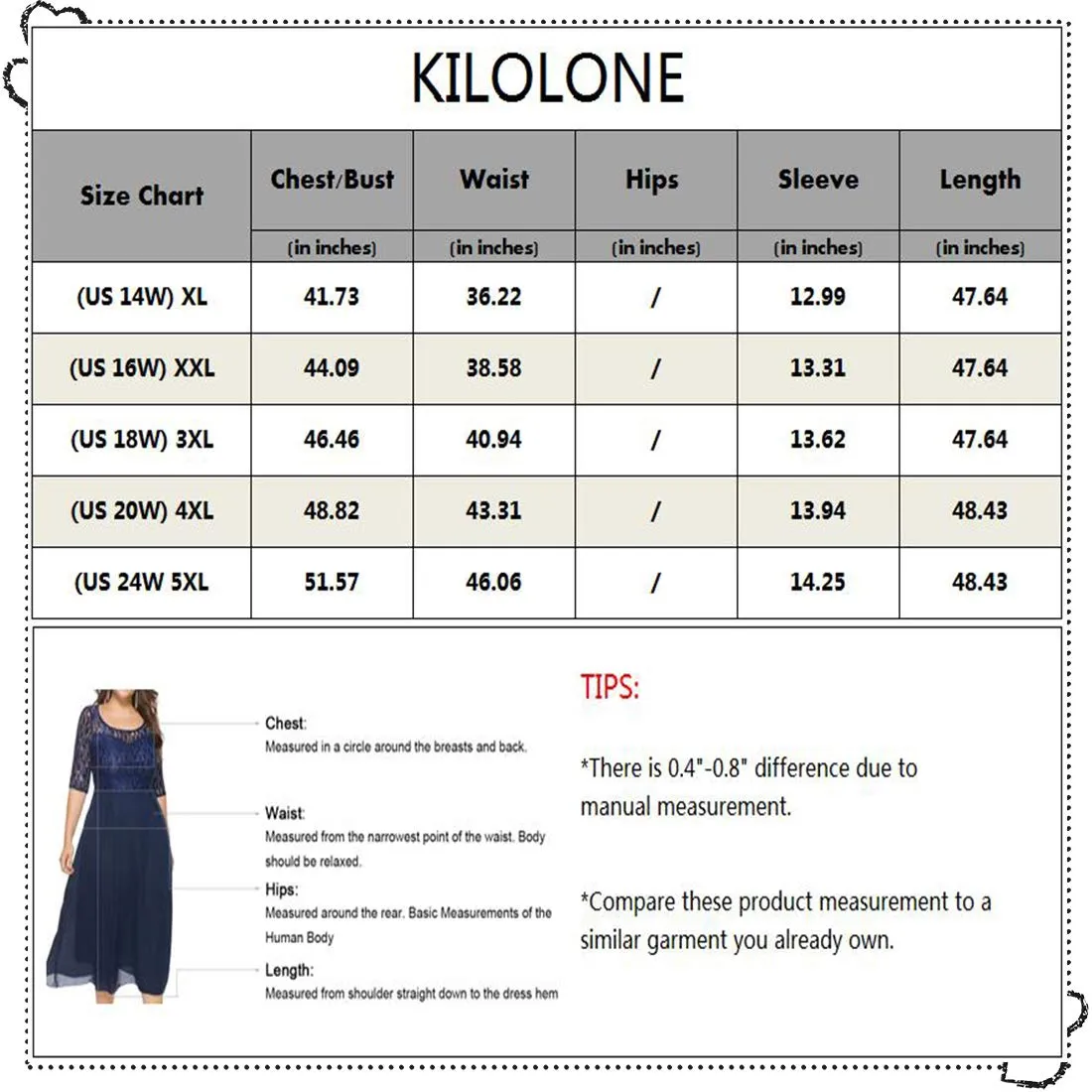 KILOLONE Women's Plus Size Floral Lace Midi Dress Formal A Line Swing Cocktail Party Dress