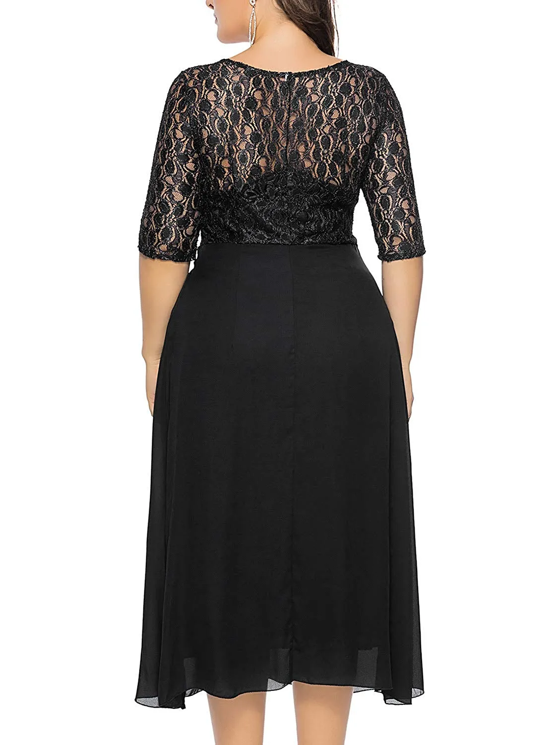 KILOLONE Women's Plus Size Floral Lace Midi Dress Formal A Line Swing Cocktail Party Dress
