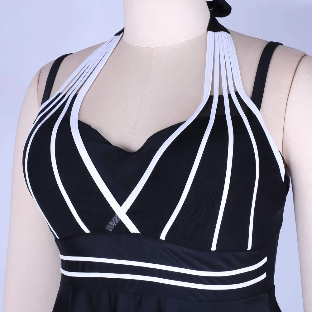 Lalagen Womens Halter Swimdress Plus Size Two Piece Swimsuit Tankini Set