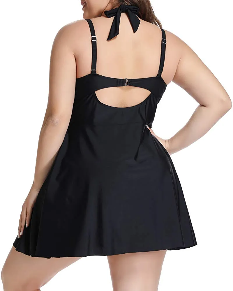 Lalagen Womens Halter Swimdress Plus Size Two Piece Swimsuit Tankini Set