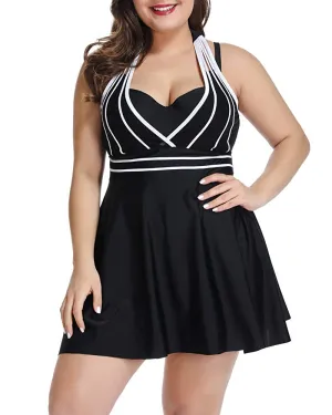 Lalagen Womens Halter Swimdress Plus Size Two Piece Swimsuit Tankini Set