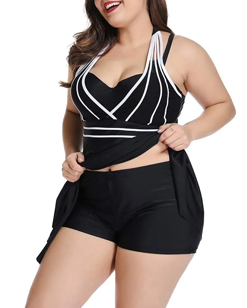 Lalagen Womens Halter Swimdress Plus Size Two Piece Swimsuit Tankini Set