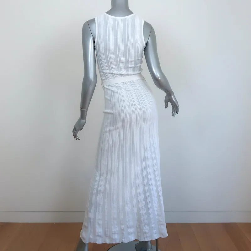 Maison Ullens Sleeveless Belted Maxi Dress White Stretch Knit Size Small