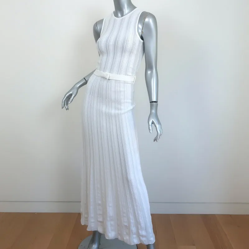 Maison Ullens Sleeveless Belted Maxi Dress White Stretch Knit Size Small