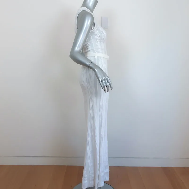 Maison Ullens Sleeveless Belted Maxi Dress White Stretch Knit Size Small