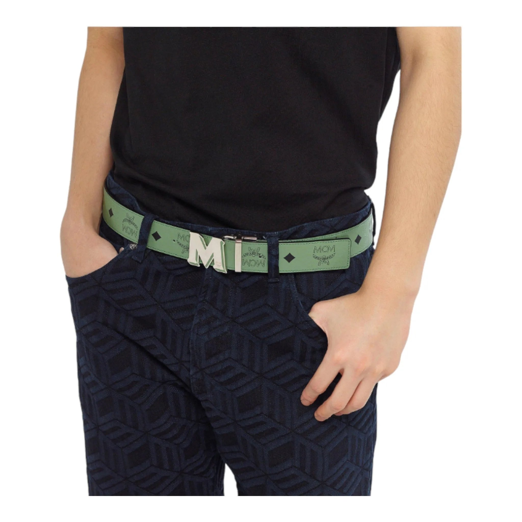 MCM Epoxy M Reversible Belt 1.5" in Color Splash Logo Leather