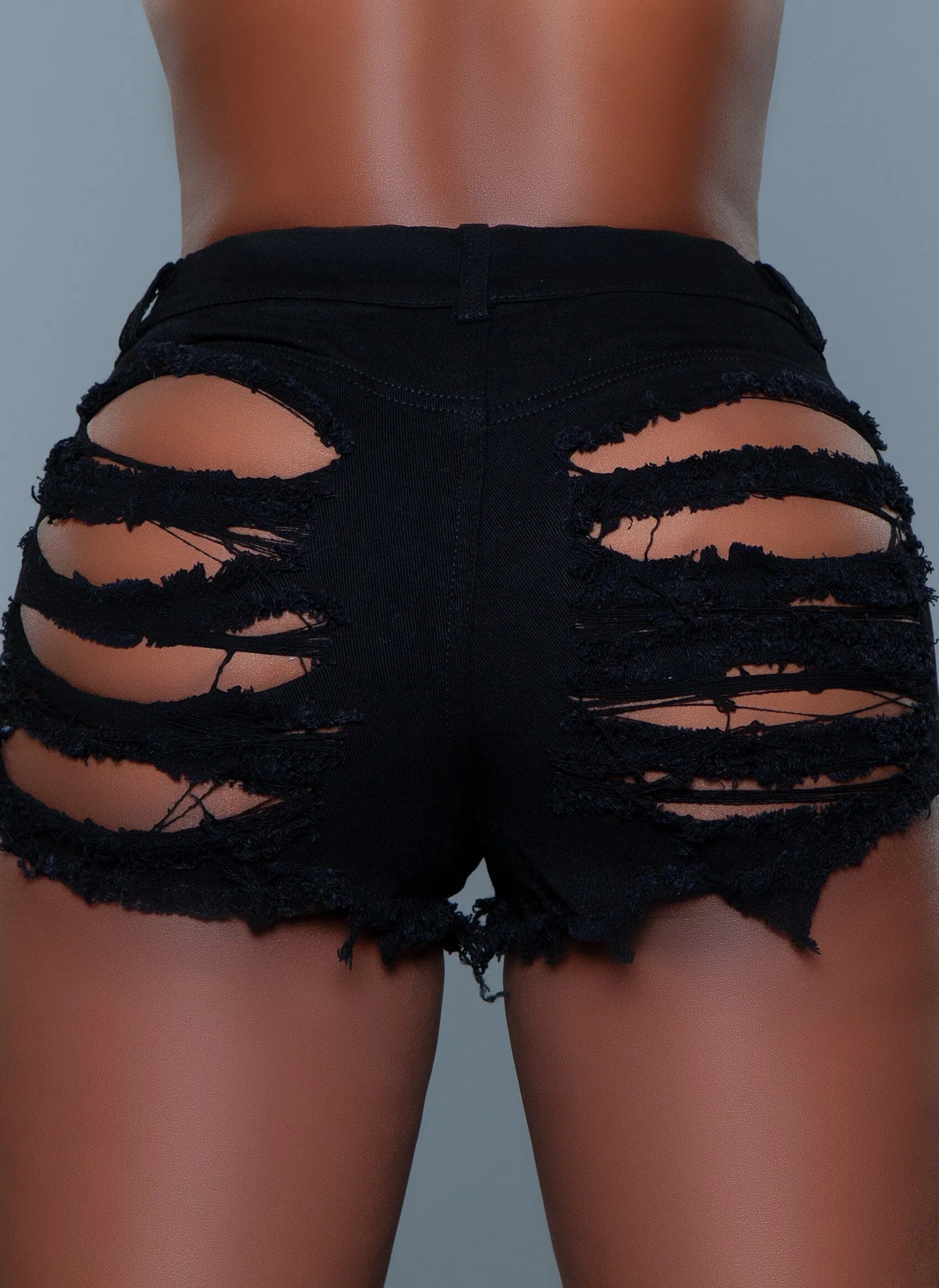 Medium Rise Denim Shorts With Zipper Closure