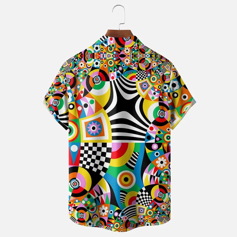 Men's Geometric Abstract Contrast Casual Shirt