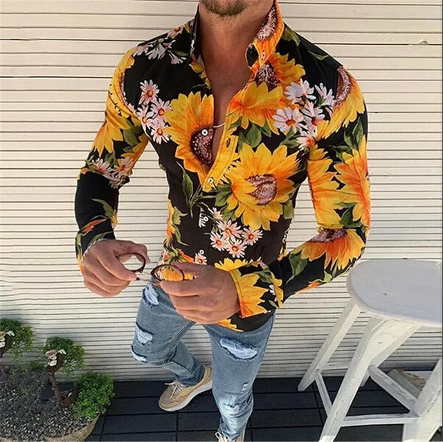Men's Long Sleeve Button-Down Floral Shirt. Top Fashion Quality..