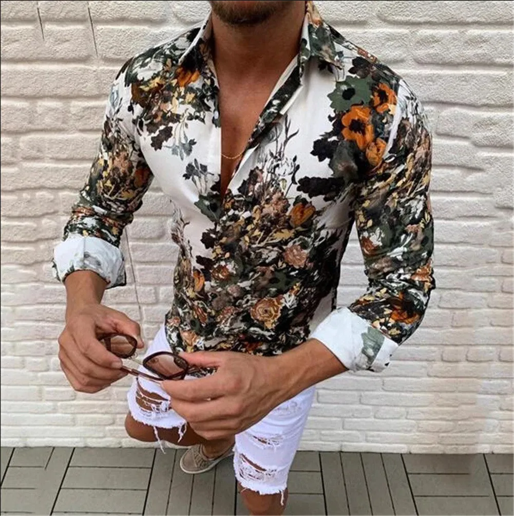 Men's Long Sleeve Button-Down Floral Shirt. Top Fashion Quality..