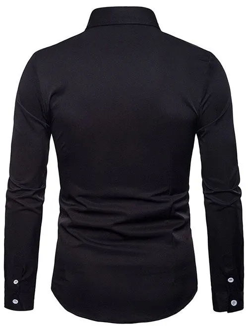 Men's Long Sleeved Contrast Leaves Embroidery Shirt