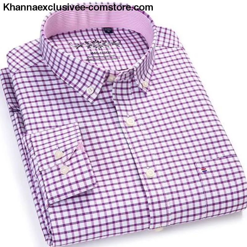 Men's Plaid Checked Button Chest Pocket Smart Casual Contrast Standard-fit Long Sleeve Shirt