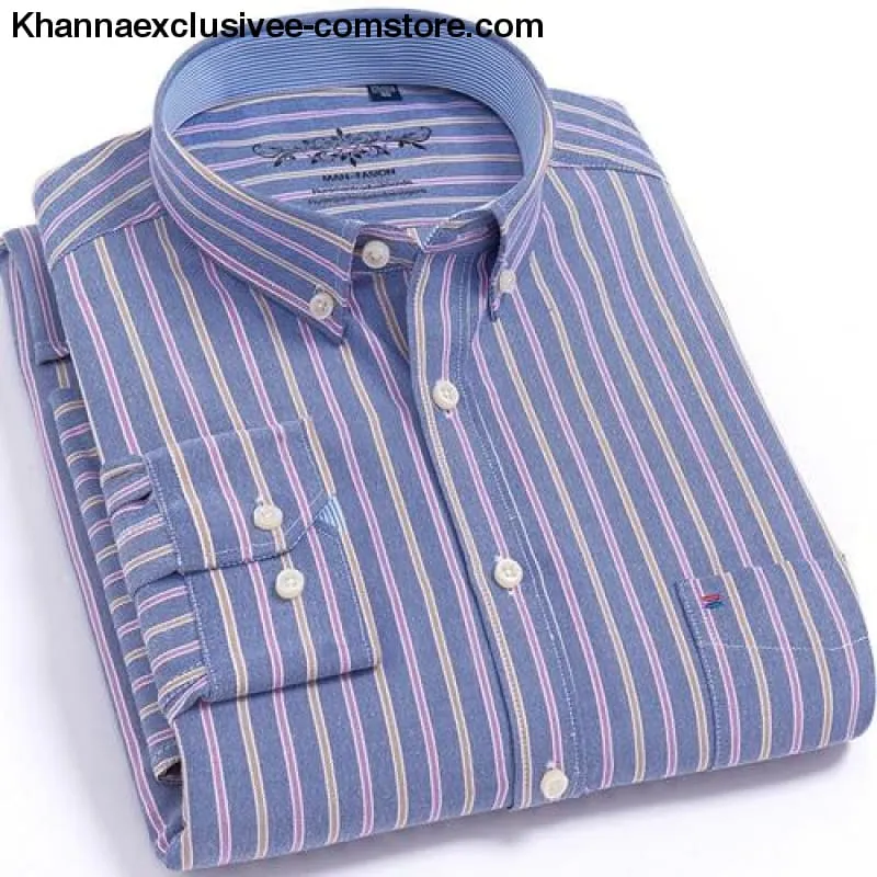 Men's Plaid Checked Button Chest Pocket Smart Casual Contrast Standard-fit Long Sleeve Shirt