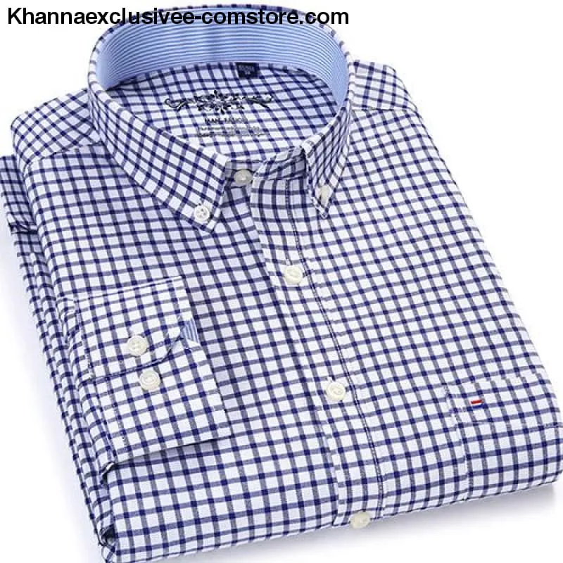 Men's Plaid Checked Button Chest Pocket Smart Casual Contrast Standard-fit Long Sleeve Shirt