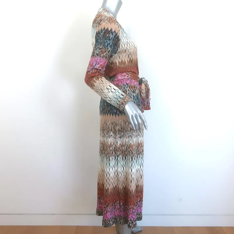 Missoni Belted Long Cardigan Beige/Multicolor Chevron Knit Wool-Blend Size 44