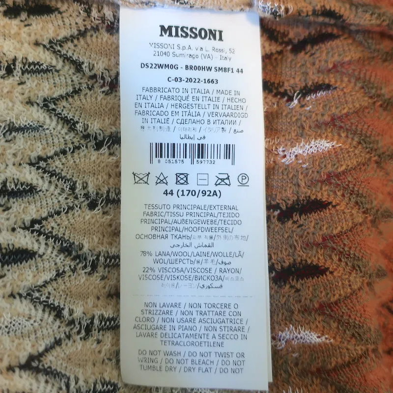 Missoni Belted Long Cardigan Beige/Multicolor Chevron Knit Wool-Blend Size 44