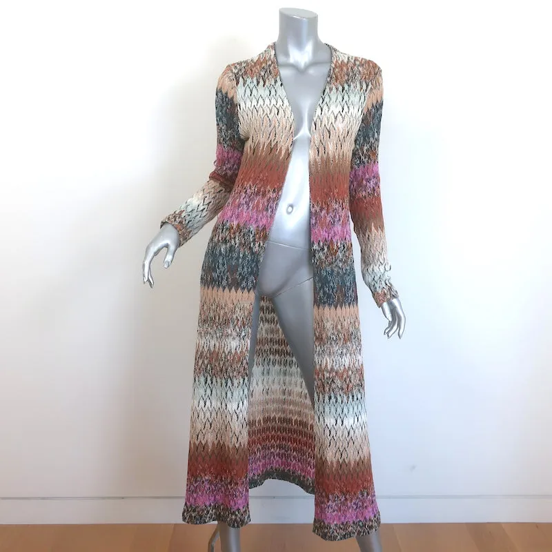 Missoni Belted Long Cardigan Beige/Multicolor Chevron Knit Wool-Blend Size 44
