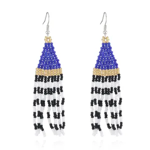 Navy & Black Howlite Stripe Tassel Drop Earrings