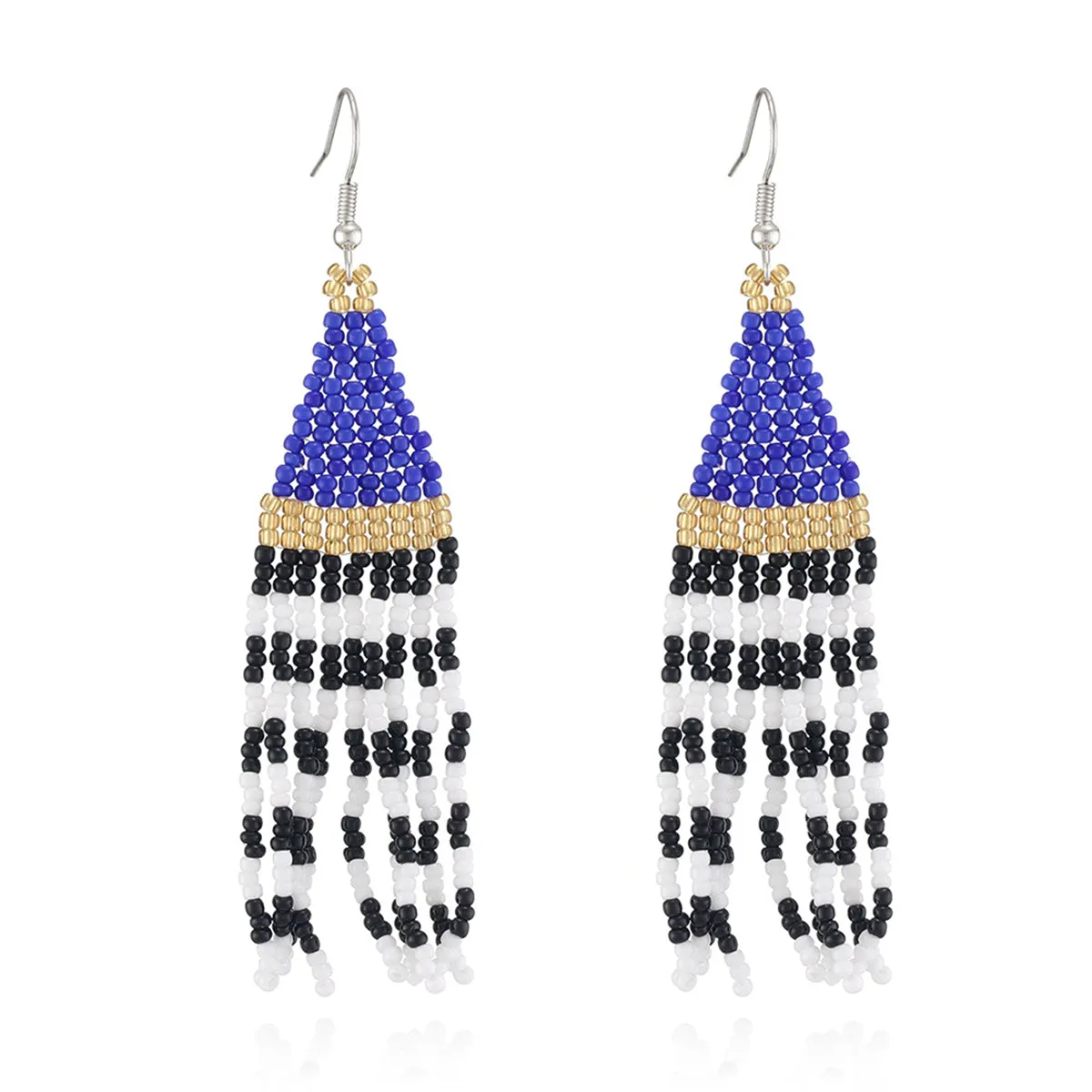 Navy & Black Howlite Stripe Tassel Drop Earrings