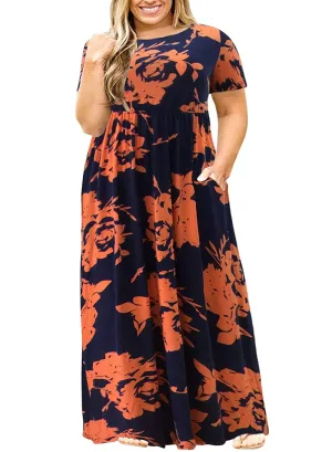 Nemidor Women Short Sleeve Loose Plain Casual Plus Size Long Maxi Dress with Pockets