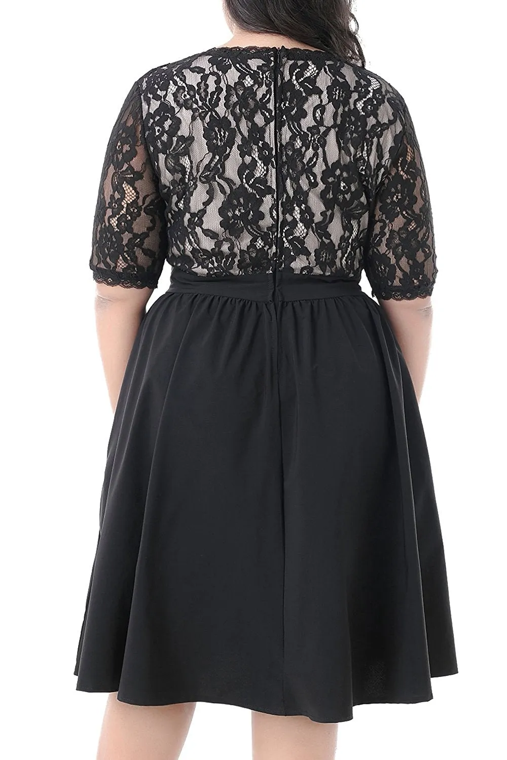 Nemidor Women's Half Sleeves V-Neckline Lace Top Plus Size Cocktail Party Swing Dress