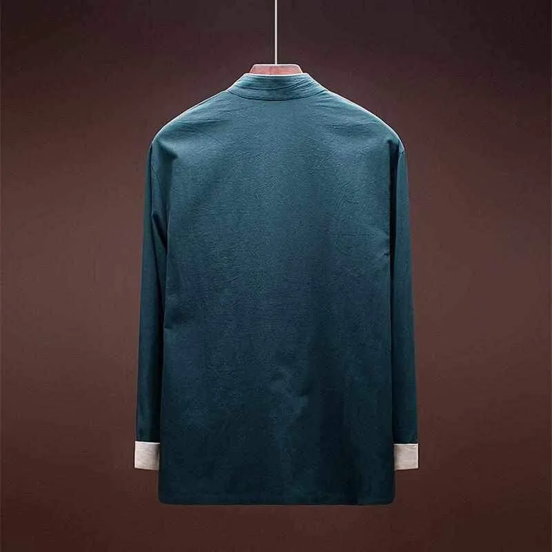 Neo Classic Contrast Mandarin Kung Fu Button Jacket