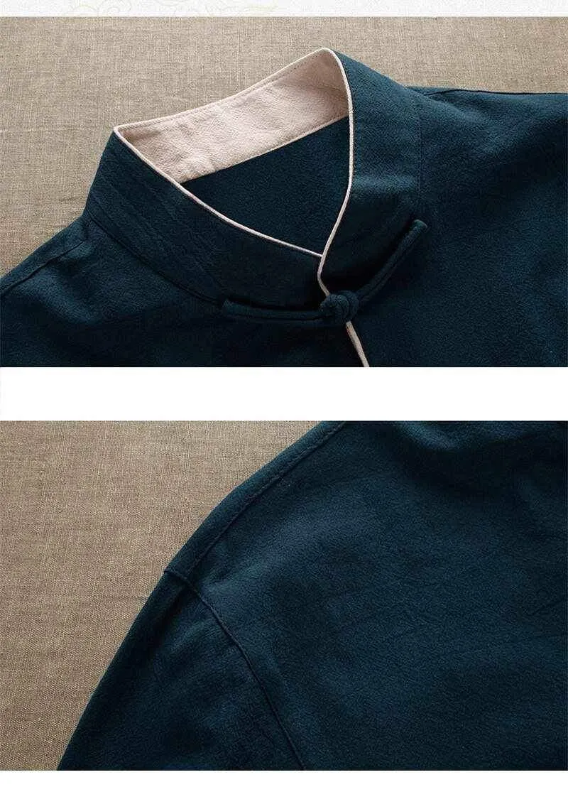 Neo Classic Contrast Mandarin Kung Fu Button Jacket