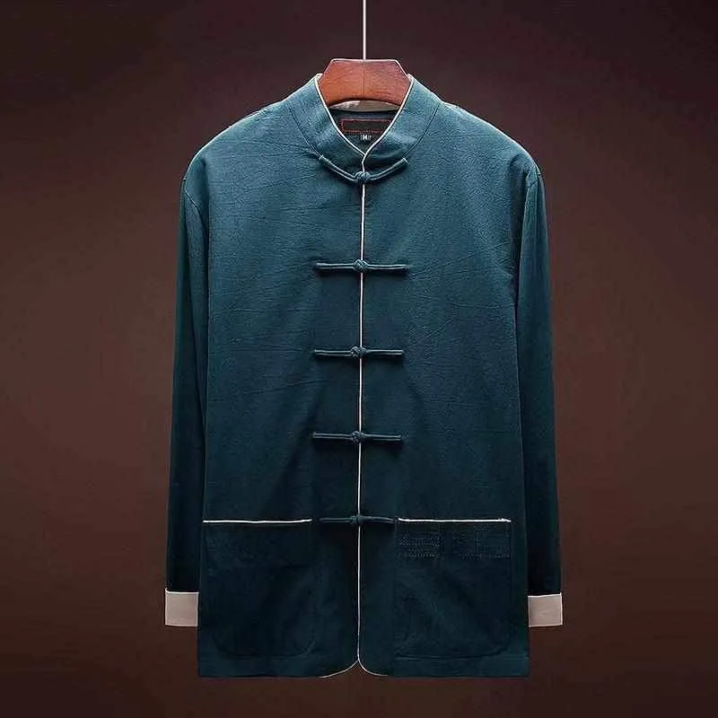 Neo Classic Contrast Mandarin Kung Fu Button Jacket