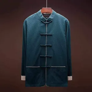 Neo Classic Contrast Mandarin Kung Fu Button Jacket