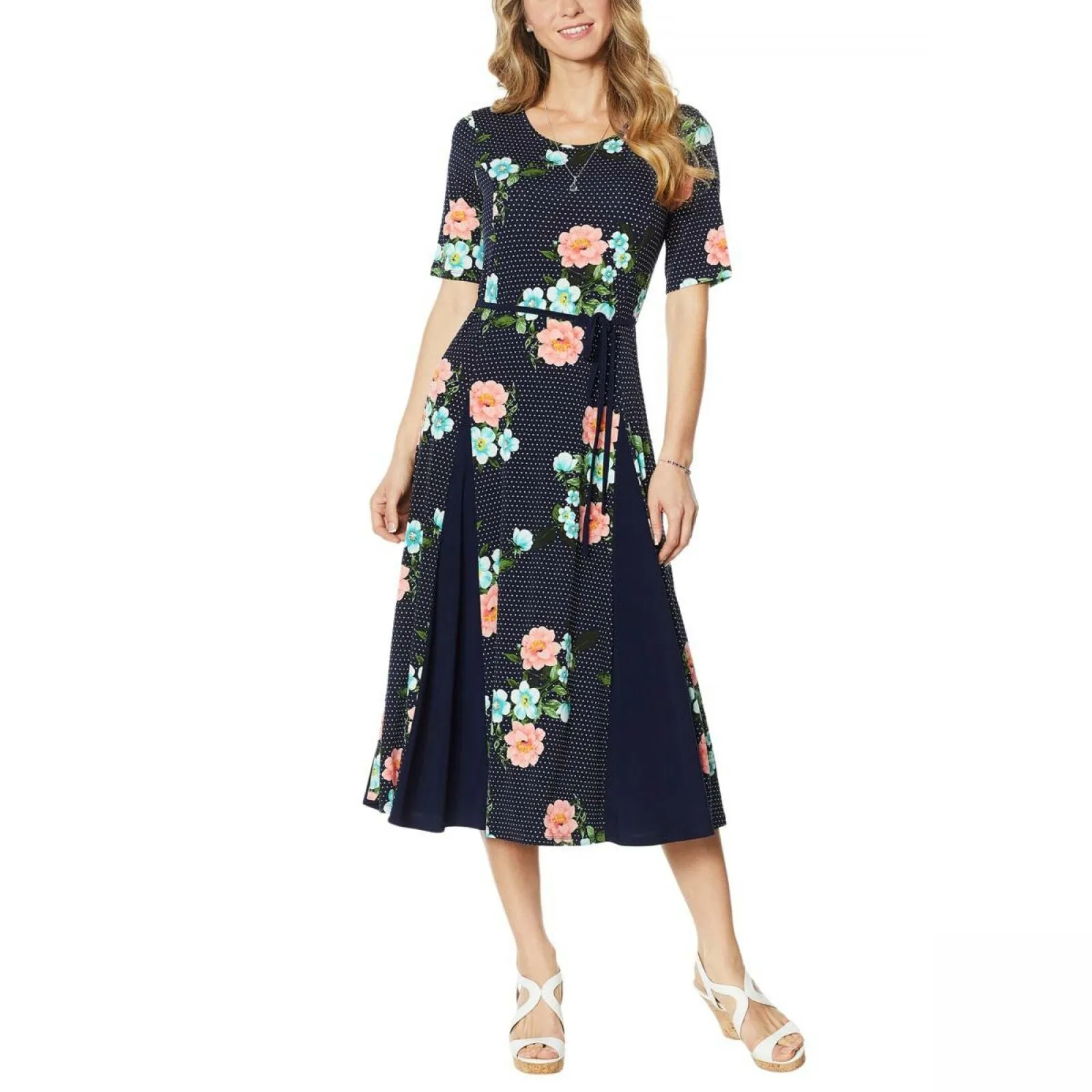 Nina Leonard Women's Nicole Belted Midi Dress With Godet Detail