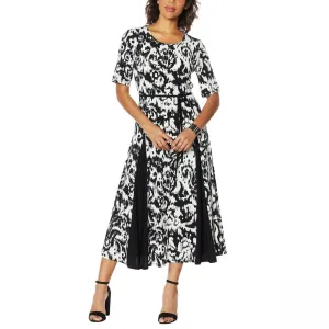 Nina Leonard Women's Nicole Belted Midi Dress With Godet Detail