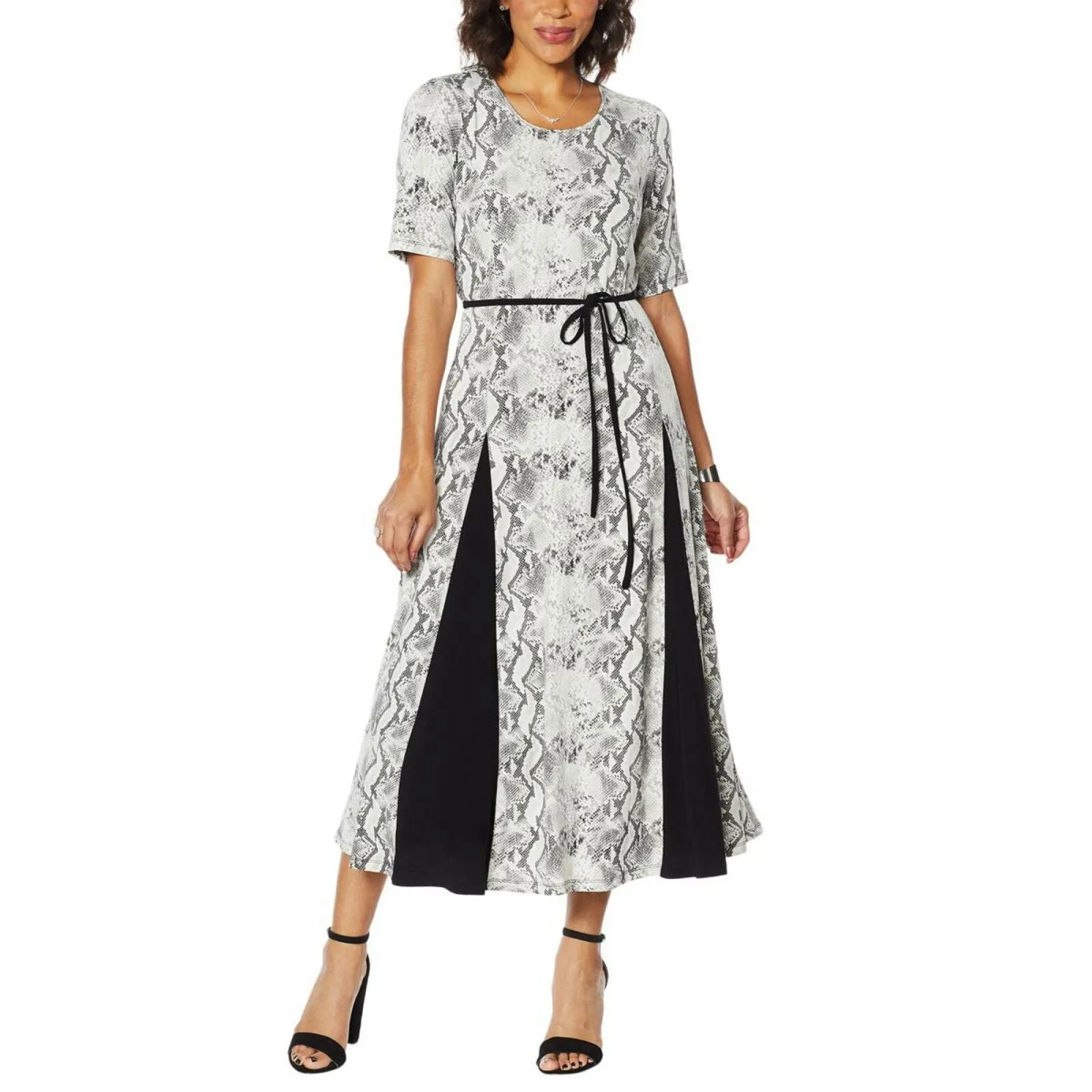 Nina Leonard Women's Nicole Belted Midi Dress With Godet Detail