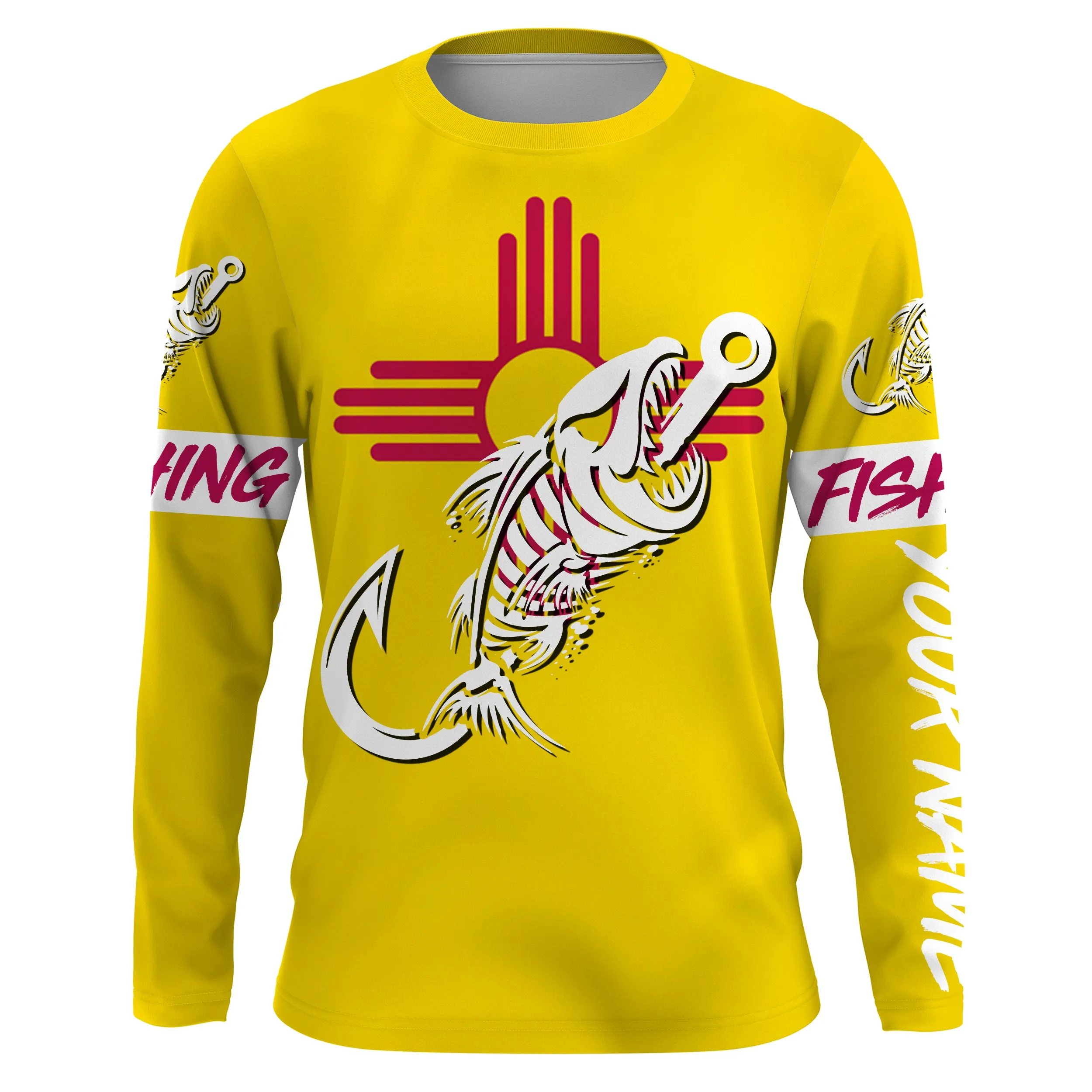 NM Fishing Custom New Mexico Flag Fish hook skull custom fishing Long sleeve, Long Sleeve Hooded NPQ703