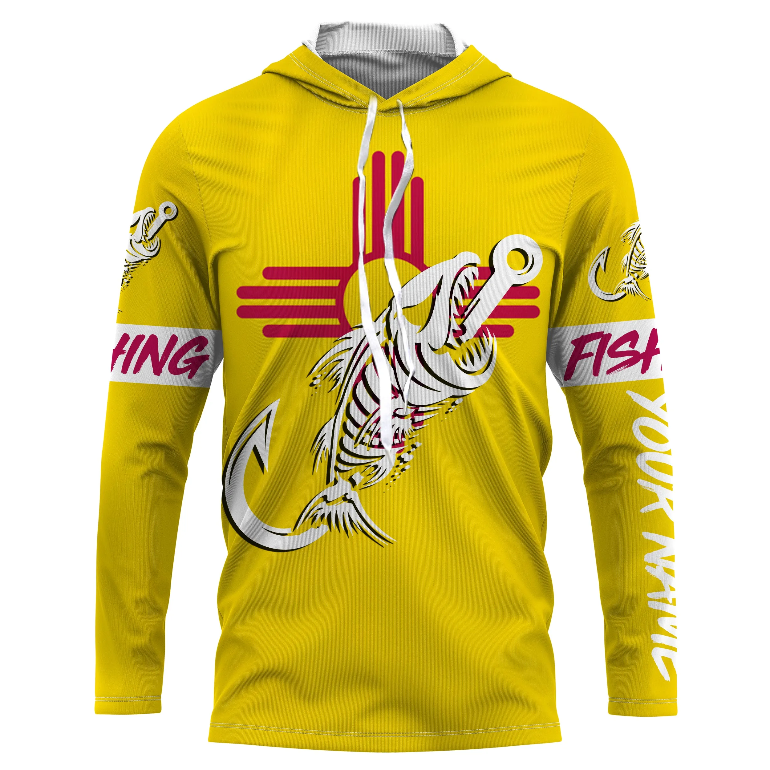 NM Fishing Custom New Mexico Flag Fish hook skull custom fishing Long sleeve, Long Sleeve Hooded NPQ703