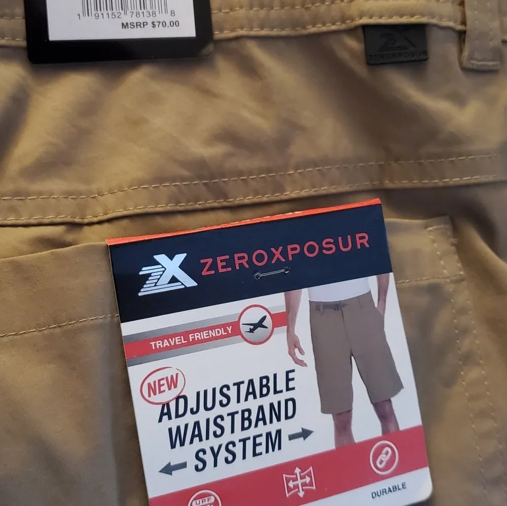 NWT ZeroXposur Mens Stretch Cargo  6 Pocket Venture Flat Front Hiking Shorts