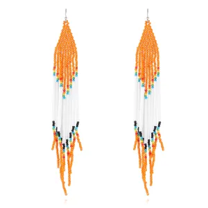 Orange & White Tassel Beaded Drop Earrings