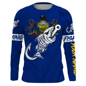 PA Pennsylvania Fishing Flag Fish hook skull Custom name jerseys | Long sleeve, Long Sleeve Hooded NPQ739