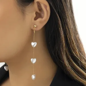 Pearl & 18K Gold-Plated Linked-Heart Drop Earrings