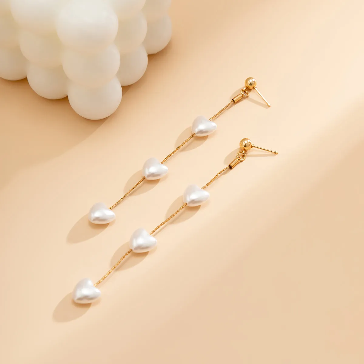Pearl & 18K Gold-Plated Linked-Heart Drop Earrings
