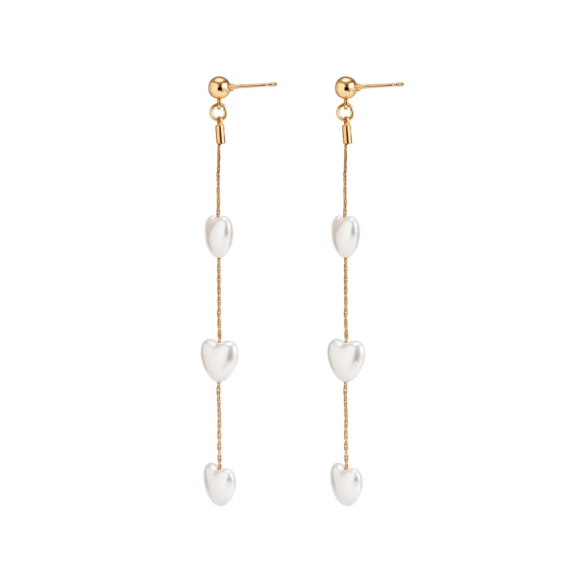 Pearl & 18K Gold-Plated Linked-Heart Drop Earrings