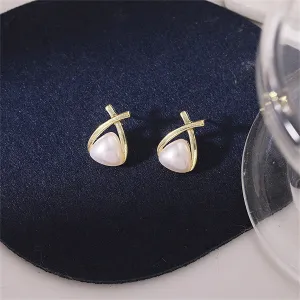Pearl & 18K Gold-Plated Triangle Stud Earrings