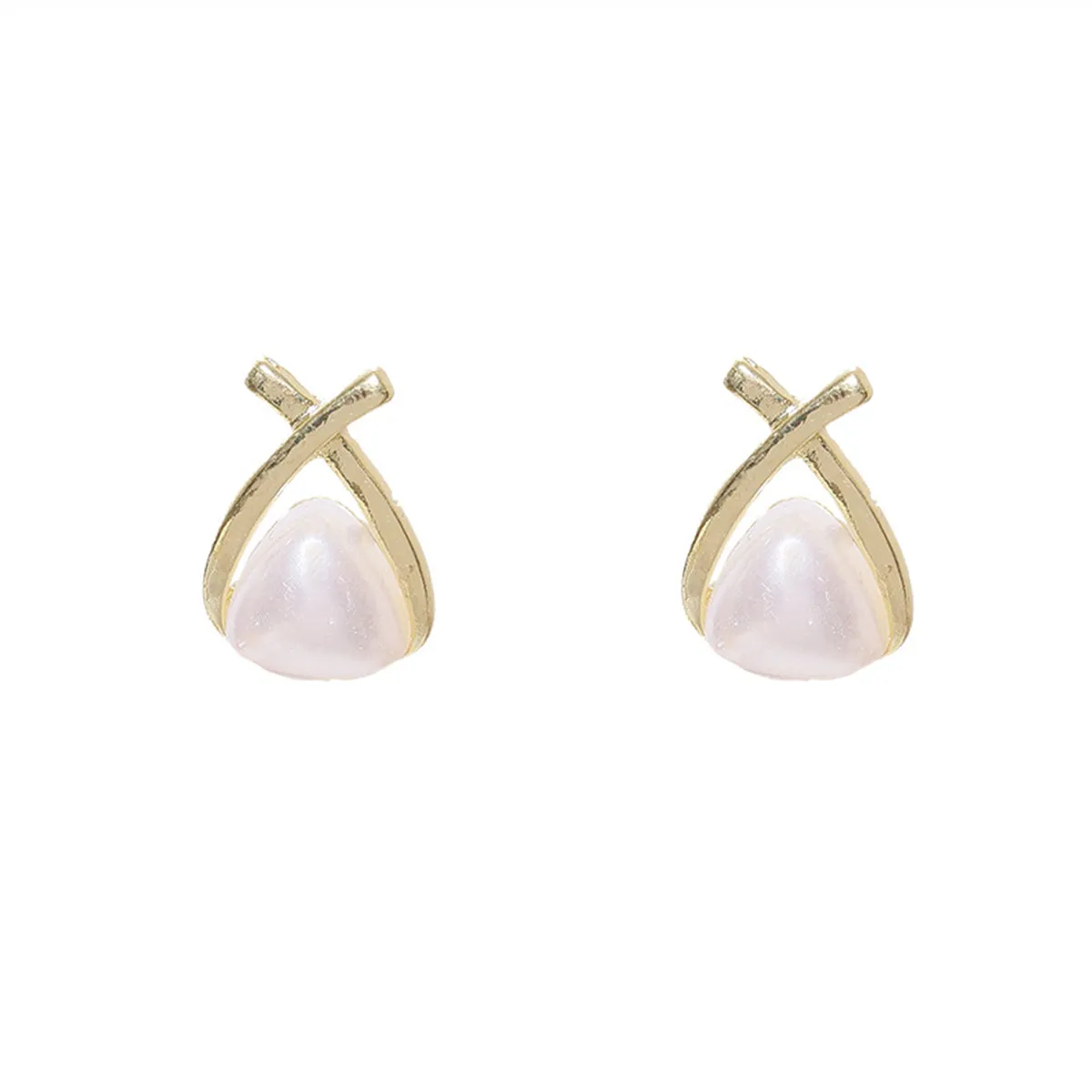 Pearl & 18K Gold-Plated Triangle Stud Earrings