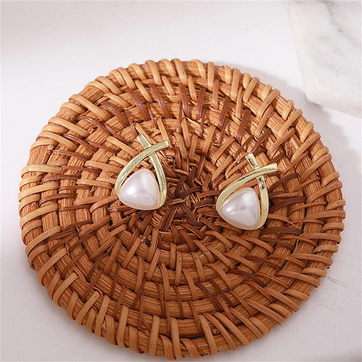 Pearl & 18K Gold-Plated Triangle Stud Earrings