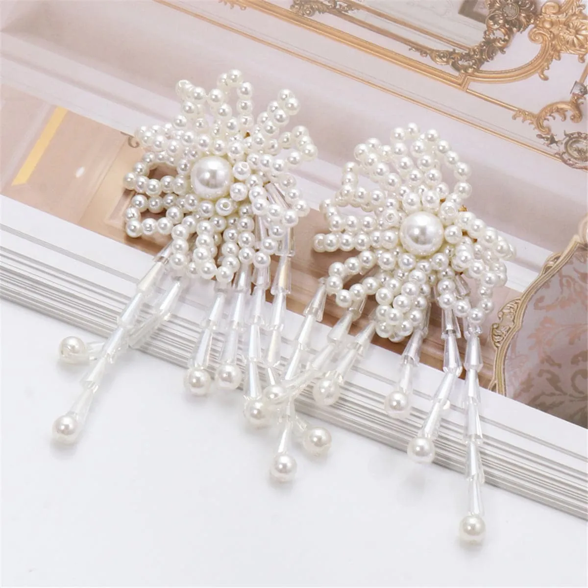 Pearl & Acrylic 18K Gold-Plated Flower Tassel Drop Earrings
