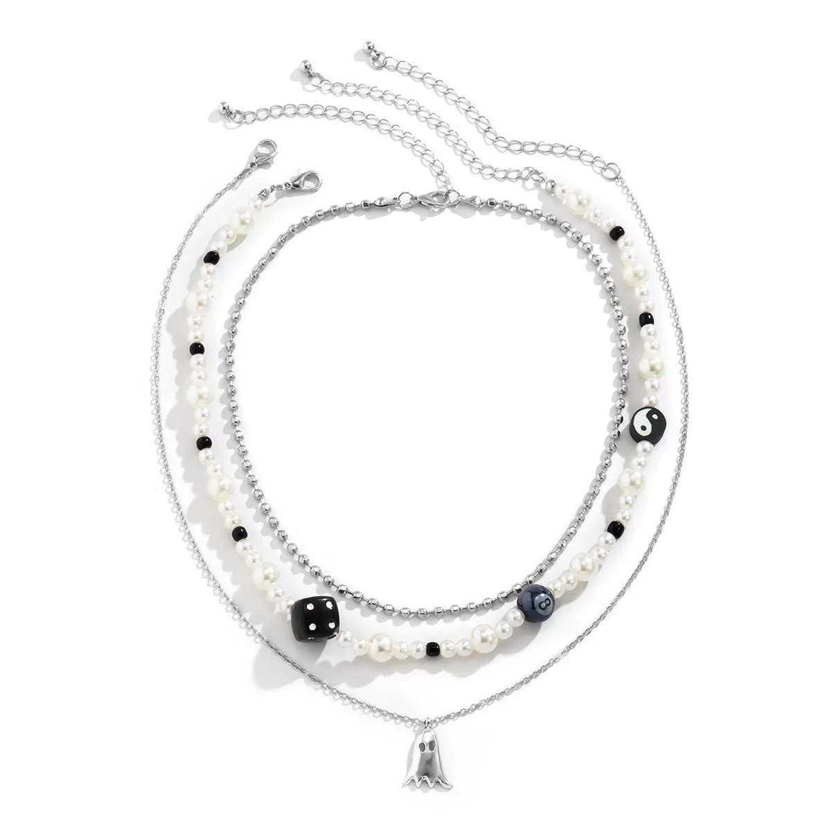 Pearl & Acrylic Silver-Plated Ghost Pendant Necklace Set