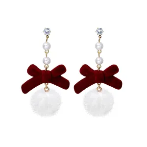 Pearl & Cubic Zirconia 18K Gold-Plated Bow Pom-Pom Drop Earrings
