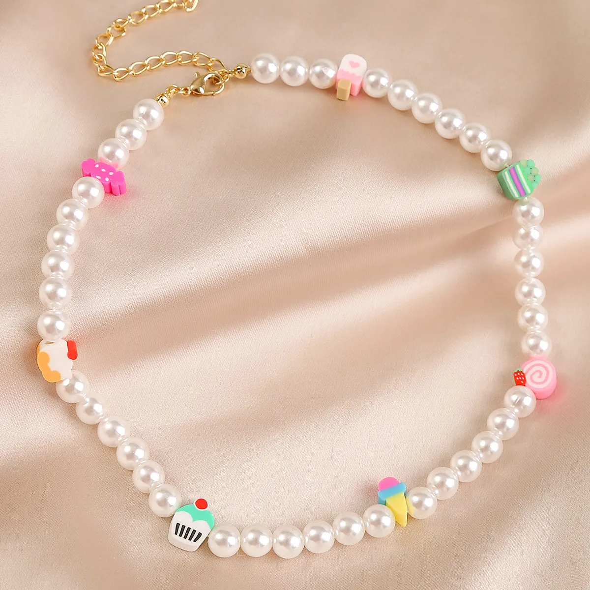 Pearl & Polymer Clay 18K Gold-Plated Dessert Necklace